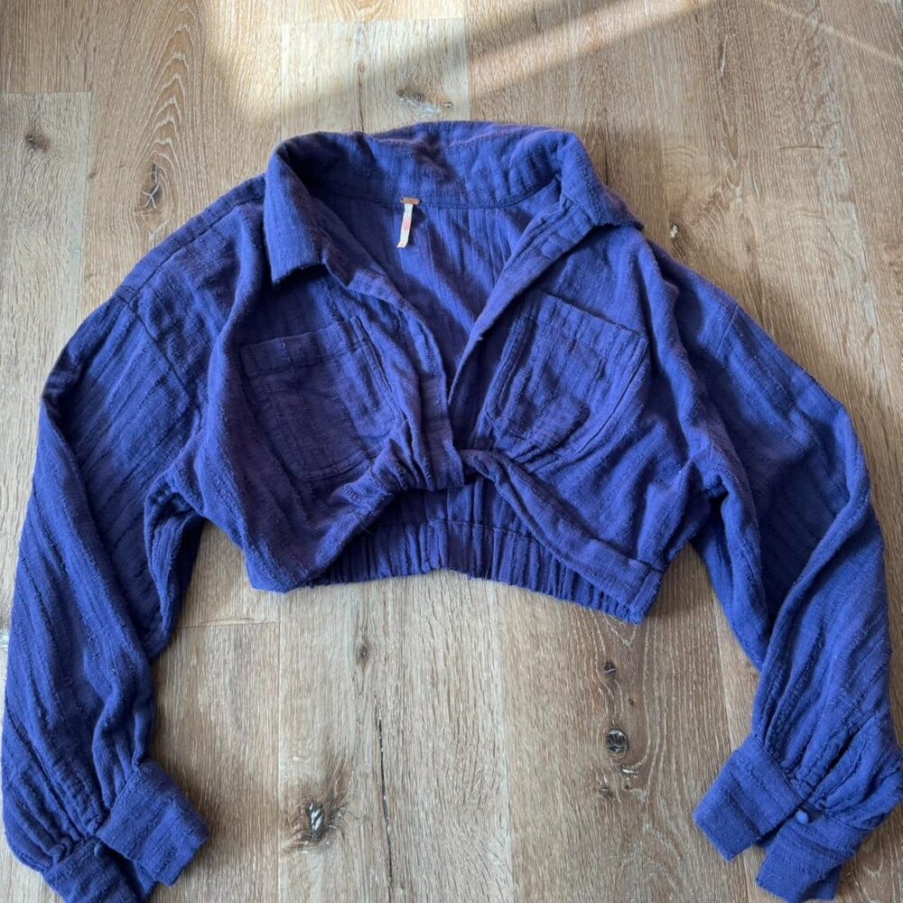 Free People Purp/Blue Endless Summer Stay Cool Crop Wrap‎ Long Sleeve Top size S